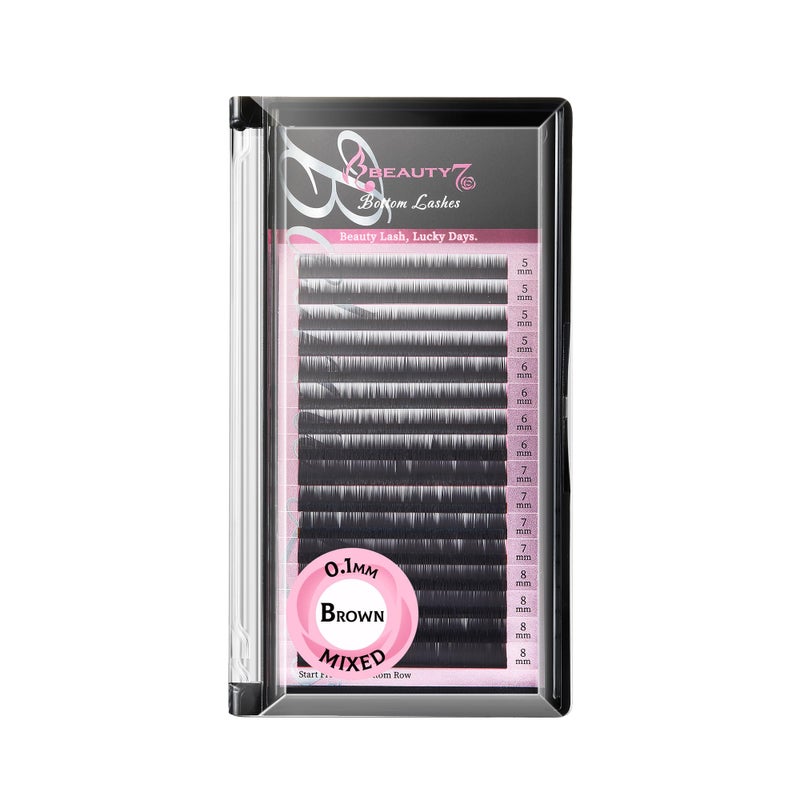 Beauty7 Black Eyebrow Extensions Eyebrow Lash Matte Individual Eyebrow False Lash Extension Tray Synthetic Mink 01mm Thickness Mixed 5678mm Length for Professional Tech Black